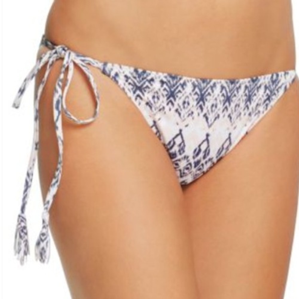 Eberjey Rumba Eva Bikini Bottoms Side‎ Tie Swimsuit White Blue Pattern M NWT